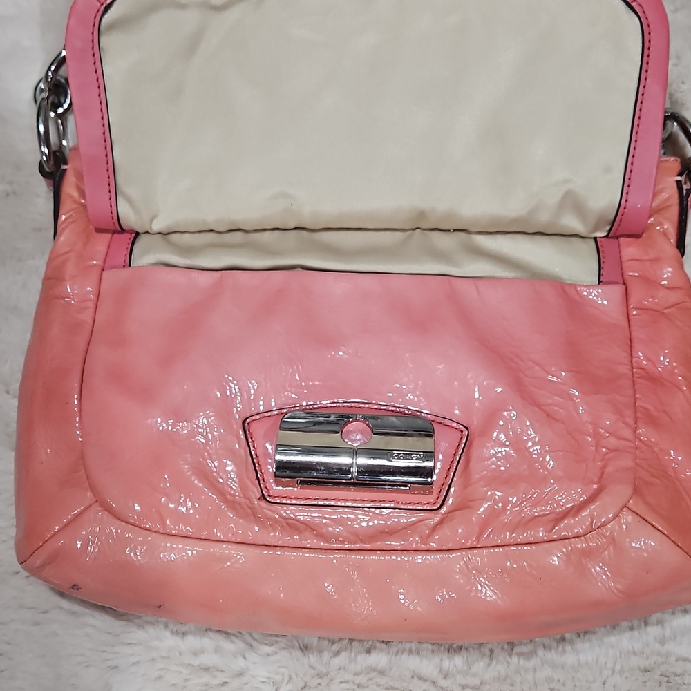 AI IS Coach Kristin Coral Pink Patent Leather Shoulder Bag with Silver Hardware - Picture 2 of 6